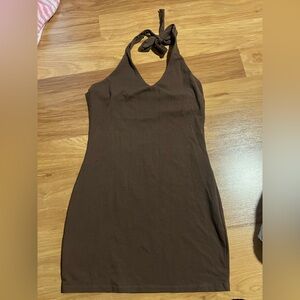 SO Brown Halter Tie-Neck Mini Dress